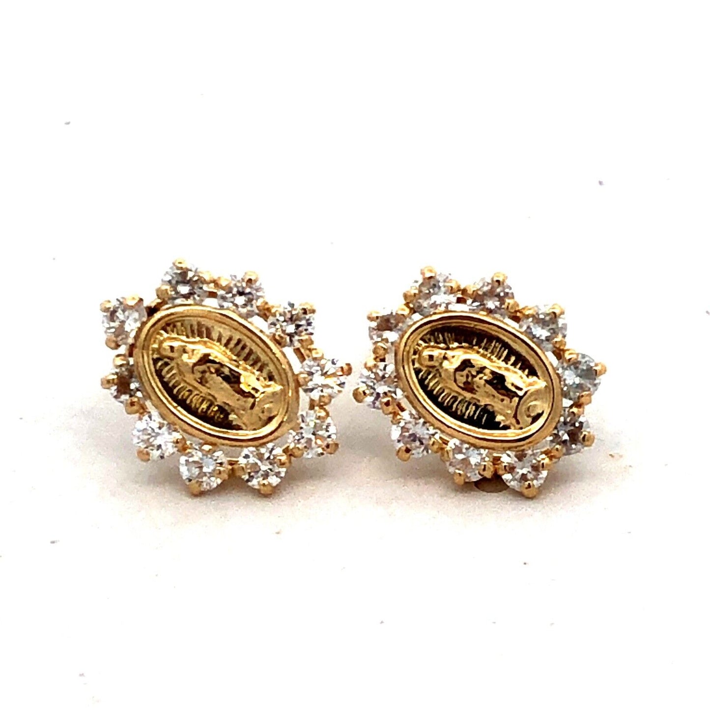 Designer GE 14K Yellow Gold Cubic Zirconia Our Lady Guadeloupe Stud Earrings