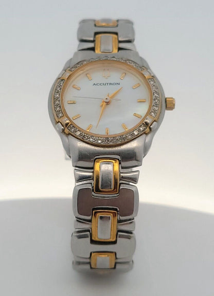 Ladies Bulova Accutron Barcelona Mother of Pearl Dial Diamond Bezel Quartz Watch
