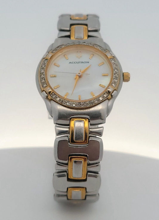 Ladies Bulova Accutron Barcelona Mother of Pearl Dial Diamond Bezel Quartz Watch