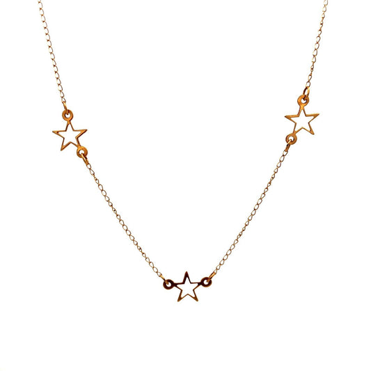 14K Yellow Gold Cutout Star Station Chain Necklace