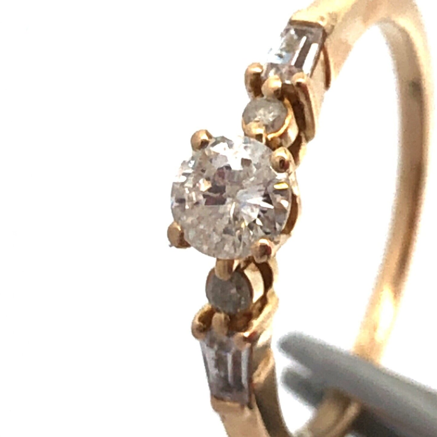 10K Yellow Gold Round Diamond Baguette Promise Engagement Ring