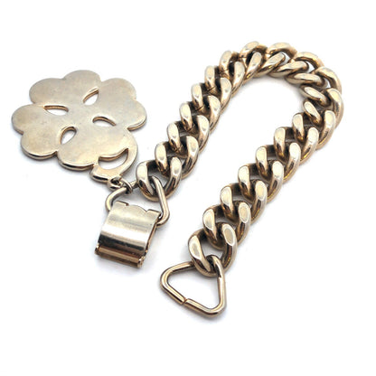 1950's Sperry Silver Tone Four Leaf Clover Charm Curb Link Statement Bracelet