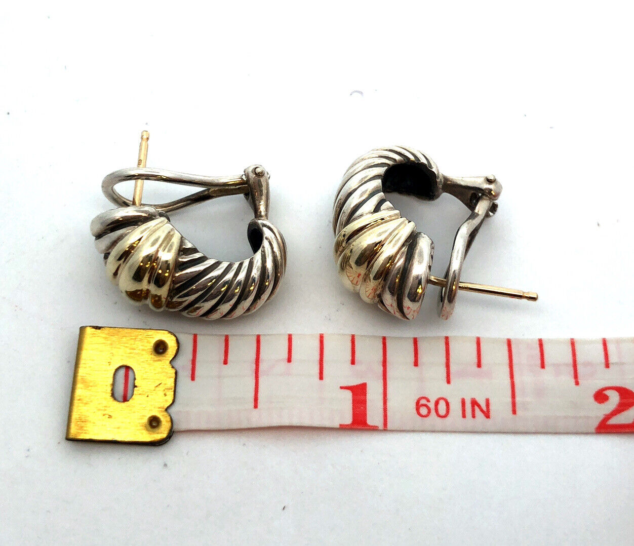 David Yurman 925 Sterling Silver 14K Yellow Gold Shrimp Style Twist Earrings