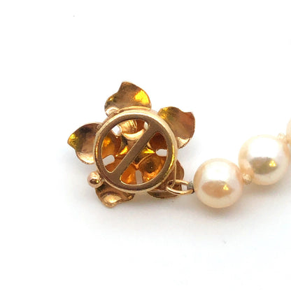 Designer 14K Yellow Gold Flower Clasp Hand Knotted Pearl Bead Bracelet
