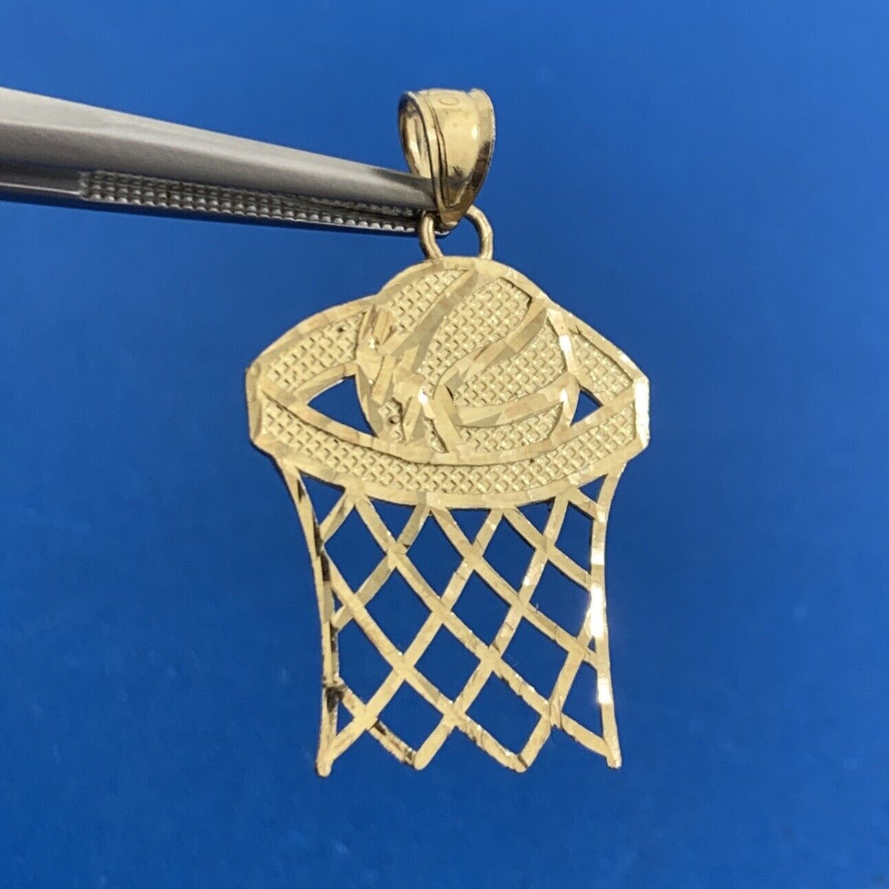 Designer GS 10K Yellow Gold Basketball & Net Hoops Pendant