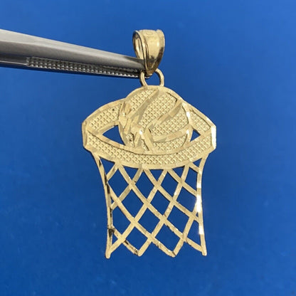 Designer GS 10K Yellow Gold Basketball & Net Hoops Pendant