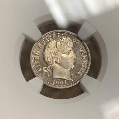 1901 P Proof Silver Barber Dime Better Philadelphia Mint NGC PF65 Cameo Coin