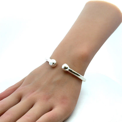 Vintage UNO 925 Sterling Silver Oval Hinged Ball Cuff Bracelet