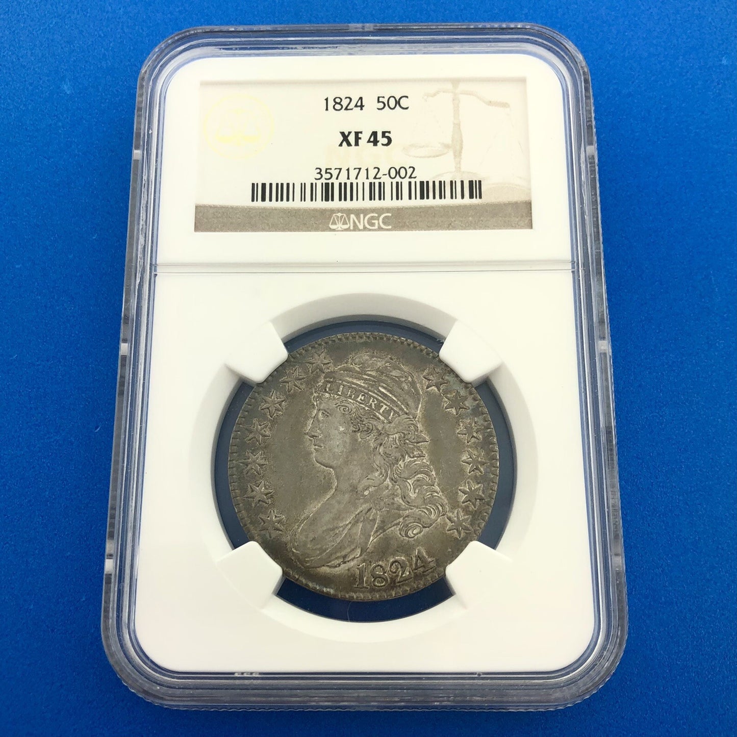 1824 Capped Bust Silver Half Dollar 50c Lettered Edge NGC XF45 Early US Coin