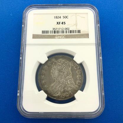 1824 Capped Bust Silver Half Dollar 50c Lettered Edge NGC XF45 Early US Coin