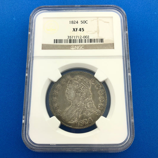 1824 Capped Bust Silver Half Dollar 50c Lettered Edge NGC XF45 Early US Coin