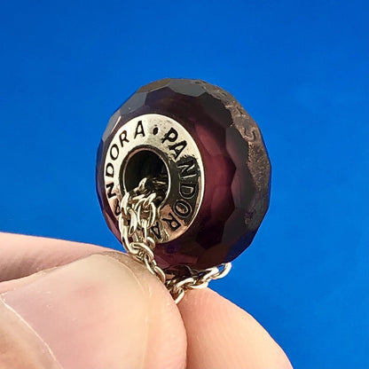 PANDORA 925 Sterling Silver CZ Light As A Feather Necklace w/Murano Glass Charm