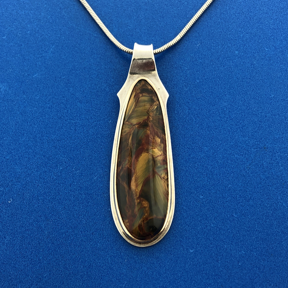Designer IDEN Sterling Silver 925 14k YG Trim Iridescent Agate 18" Necklace