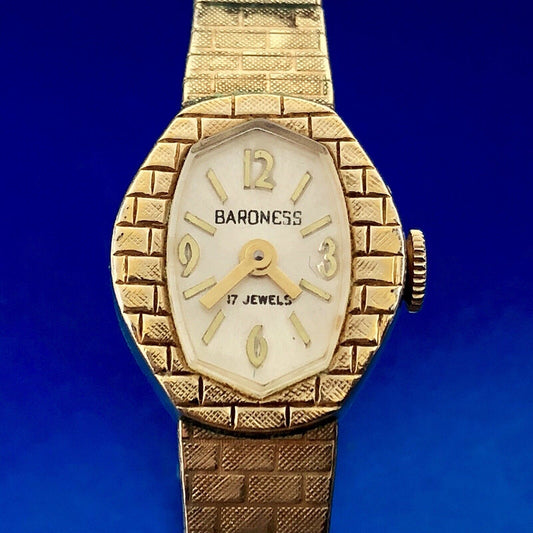 Mid Century Ladies 10K Rolled Yellow Gold Plate Baroness 17j Automatic Watch