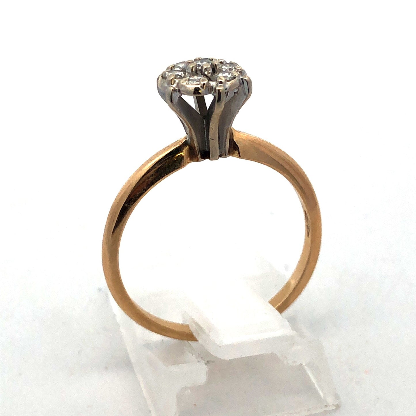 14K Yellow Gold Diamond Cluster Empire Style Engagement Bridal Cocktail Ring
