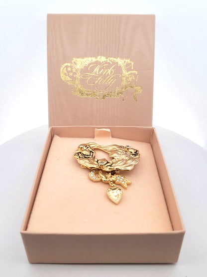 Vintage Kirk's Folly "Mother's Pin" CZ Studded Star/Moon/Cherub Charm Brooch
