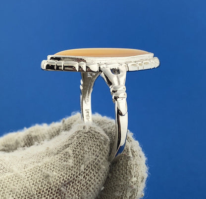 Designer Sterling Silver 925 Yellow Mother Of Pearl Statement Cocktail Ring