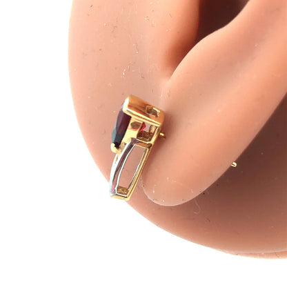 Designer 14K Yellow Gold Trillion Garnet Diamond Accented Stud Earrings