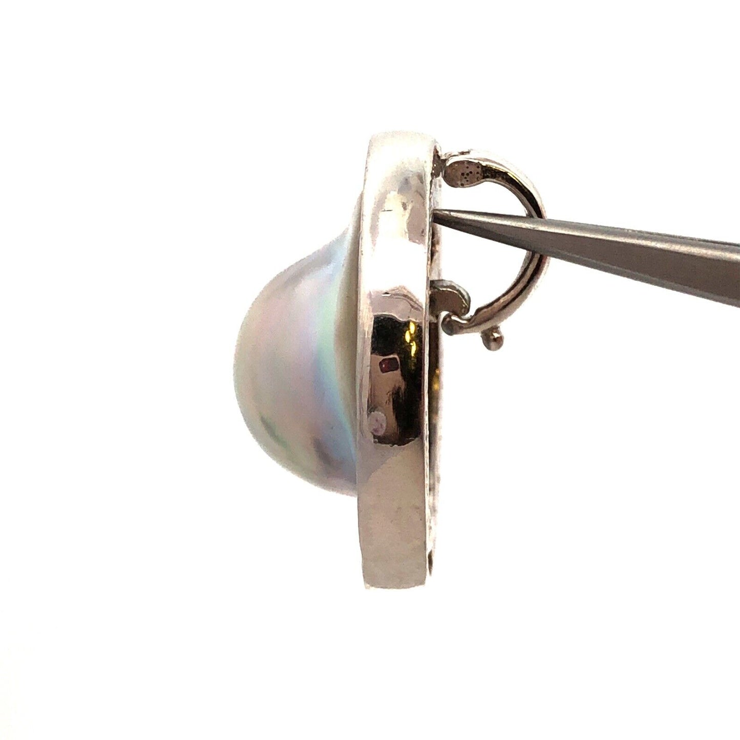 Designer 925 Sterling Silver Mabe Pearl Round Blue Topaz Statement Pendant