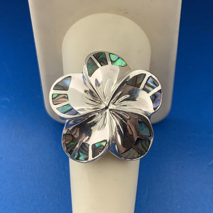 Designer 925 Sterling Silver Abalone Inlay Modernist Flower Statement Ring