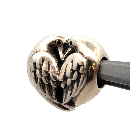 Designer CHAMILIA 925 Sterling Silver Love Doves Heart Bead Slide Bracelet Charm