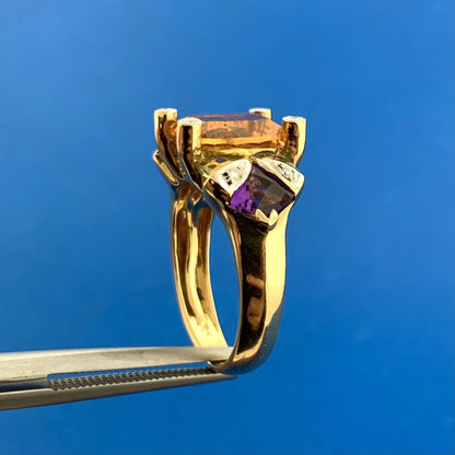 Stunning Bellarri 18K Yellow Gold Citrine Diamond Amethyst B Topaz Peridot Ring