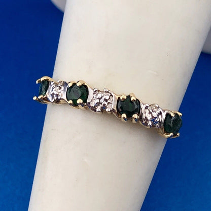 Retro 10K Yellow White Gold Emerald Diamond Stackable Anniversary Band Ring