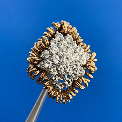 Vintage 14K Yellow Gold Diamond Waterfall Cluster Statement Cocktail Ring