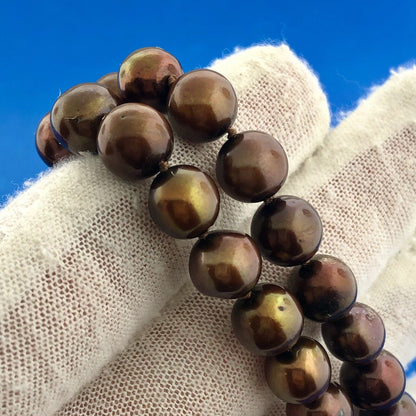 Beautiful 925 Sterling Silver Bronze Chocolate Pearl Double Strand Bracelet