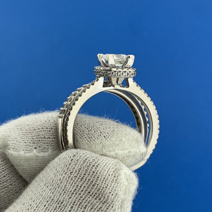14K White Gold Princess Diamond Solitaire Halo Accented 1.35 TCW Bridal Set