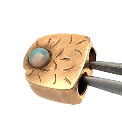 Vintage 10K Yellow Gold Round Opal Cabochon Slide Bracelet Charm