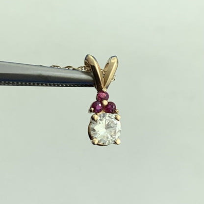 Vintage 14K Yellow Gold Diamond Ruby Accented Pendant Necklace