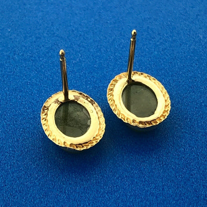 Retro 14K Yellow Gold Oval Jade Jadeite Cabochon Stud Earrings