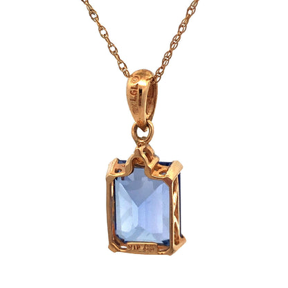 Designer 10K Yellow Gold Emerald Shaped Ceylon Sapphire Diamond Accent Necklace