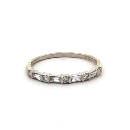 14K White Gold Round Baguette Diamond Wedding Anniversary Band Ring