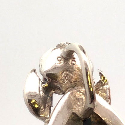 Vintage 925 Sterling Silver Pear Black Opal Flower Detail Statement Pendant