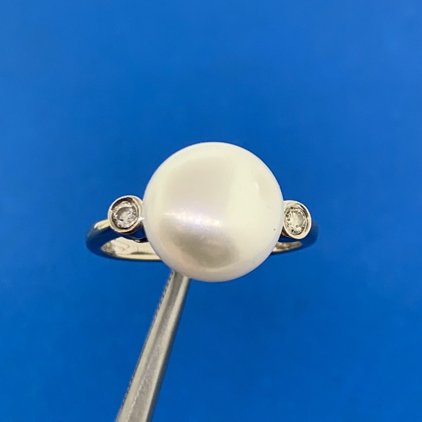 14K White Gold Pearl Diamond Accent June Wedding Anniversary Occasion Ring