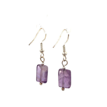 925 Sterling Silver Rectangle Faceted Amethyst Dangle Hook Earrings