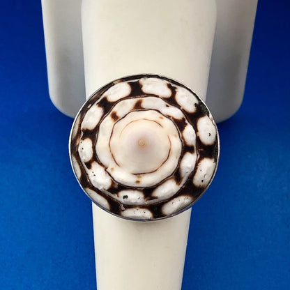 Awesome 925 Sterling Silver Spiral Shell Round Top Statement Adjustable Ring