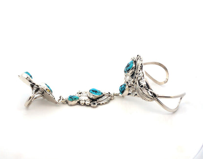 Harry B Yazzie Navajo Sterling Silver Turquoise Squash Blossom Slave Bracelet