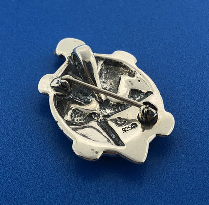 Vintage Carolyn Pollack Sterling Silver 925 Multi Stone Turtle Pin Pendant