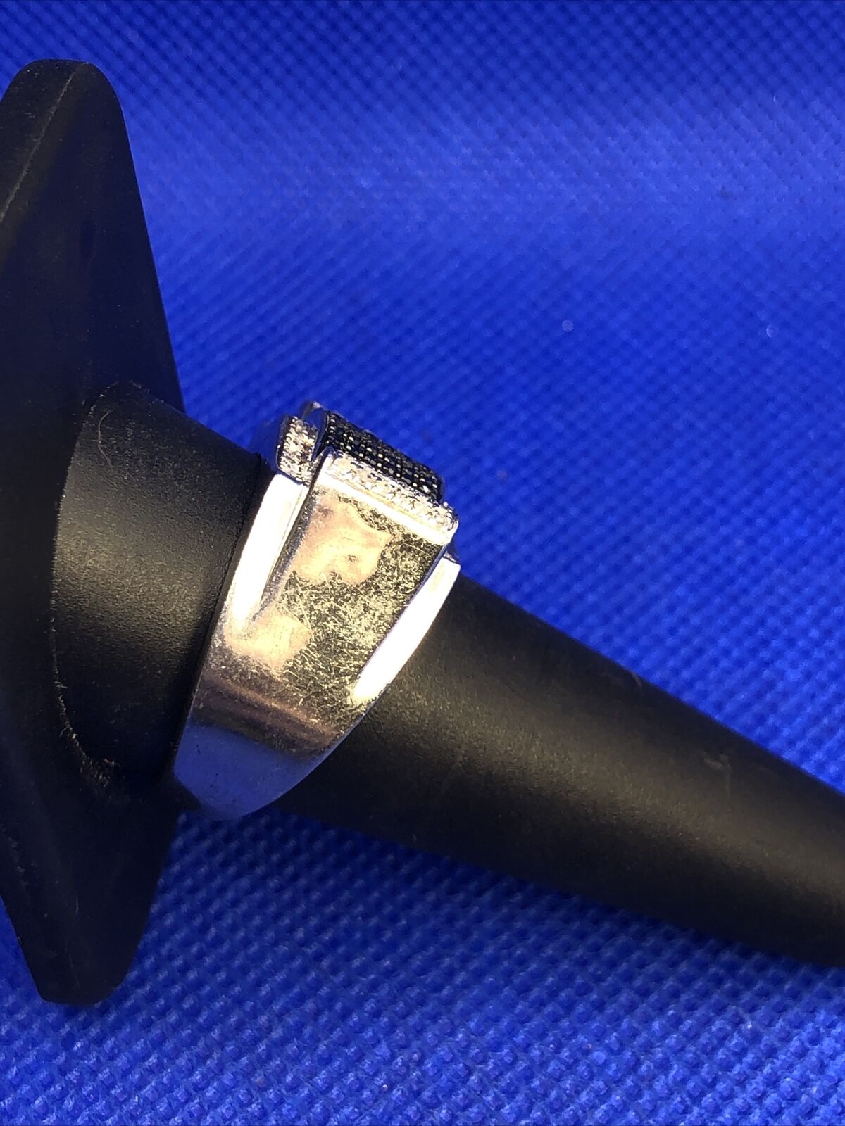 Designer 925 Sterling Silver Black White Pave Diamond Unisex Modernist Dome Ring