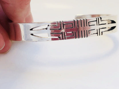 Artisan Sterling Silver 925 Geometric Open Work Modernist Cuff Bracelet