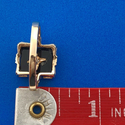 Gorgeous 10k Yellow Gold Round Cut Diamond Black Onyx Rectangle Ring Size 7.25