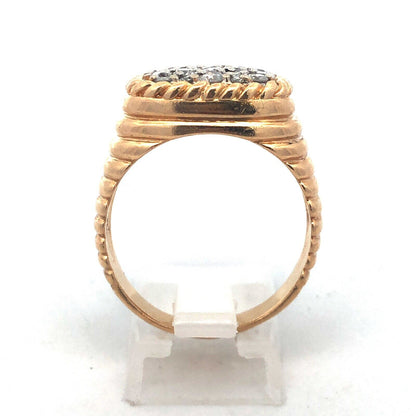 Estate Art Deco 14K Yellow Gold Unisex Diamond Cluster Statement Dome Ring