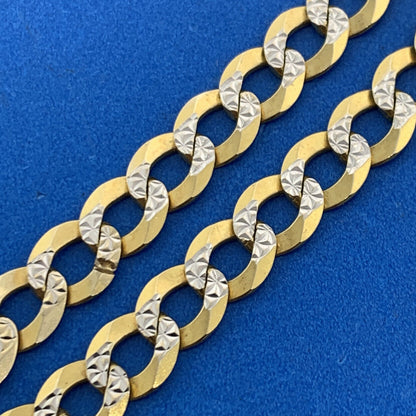 Designer 10K Yellow White Gold Diamond Cut Two Toned Flat Curb Link Bracelet