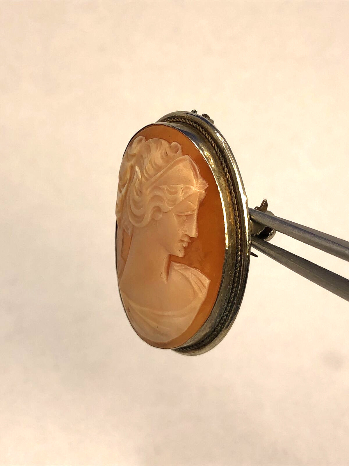 Vintage 800 Fine Silver Oval Cameo Pin Brooch Pendant