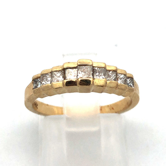 Gorgeous 14k Yellow Gold Princess Cut Diamond Waterfall Cascade Ring Size 6.5