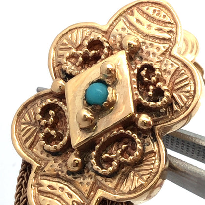 Vintage 14k Yellow Gold Edwardian Dangle Tassel Earrings with Turquoise