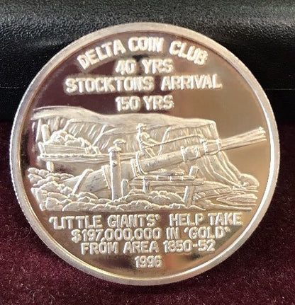 1996 Delta Coin Club of Stockton 40th Annv/Stockton's 150th Annv .999 Silver Rnd
